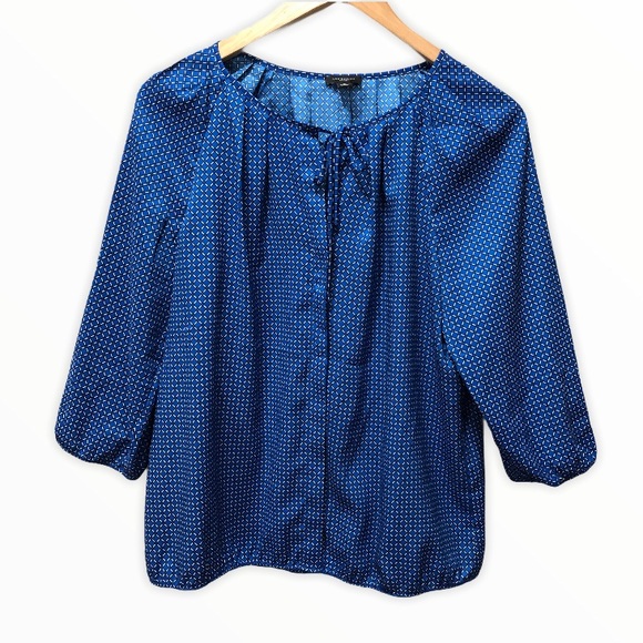 Ann Taylor Tops - {Ann Taylor} Blue Tile Print Peasant Blouse
